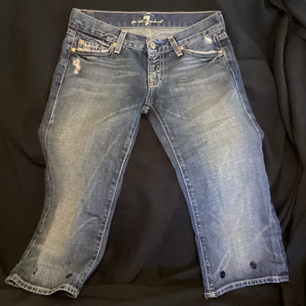 7 For All Mankind Distressed Blue Cropped Jeans